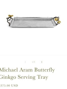 Michael Aram Silver Tray with Gold Ginkgo Accents